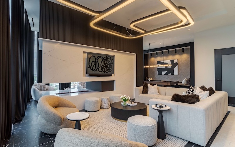 couches with modern lighting